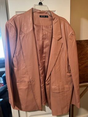 Nasty Gal Dusty Rose Faux Leather Oversized Blazer